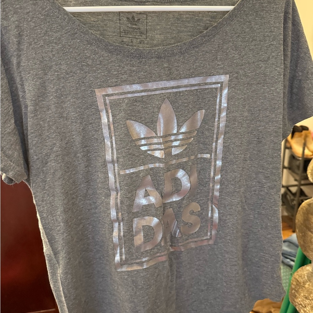 Adidas Heather Gray Tee with Metallic Logo